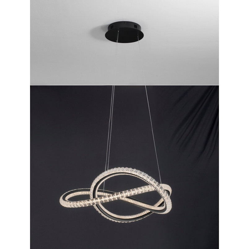 Lampa Wisząca Bueno LED Czarna z Kryształami | Decolab24