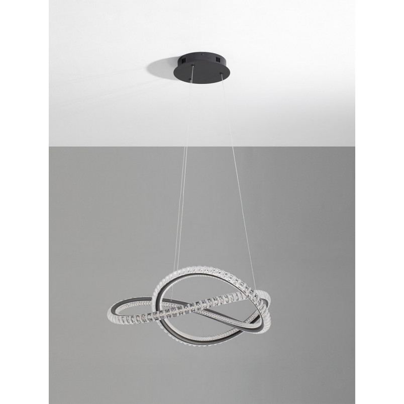 Lampa Wisząca Bueno LED Czarna z Kryształami | Decolab24