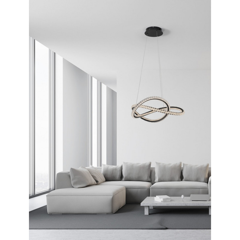 Lampa Wisząca Bueno LED Czarna z Kryształami | Decolab24