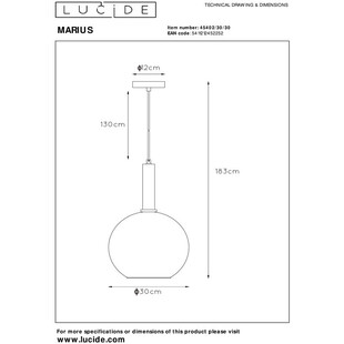 Lampa wisząca Marius | Lucide - Szkło dymione, E27