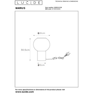 Lampa stołowa szklana kula Marius szkło dymione / czarny Lucide