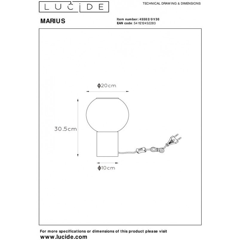 Lampa stołowa szklana kula Marius szkło dymione / czarny Lucide