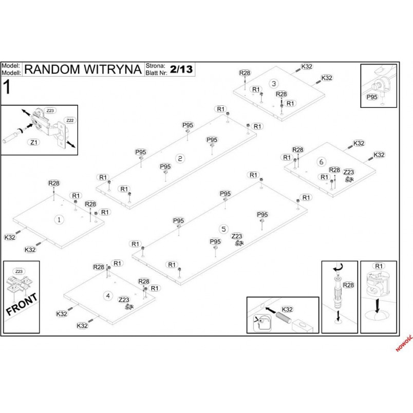 Witryna Random 60cm dąb/czarny Halmar | Regał stojący