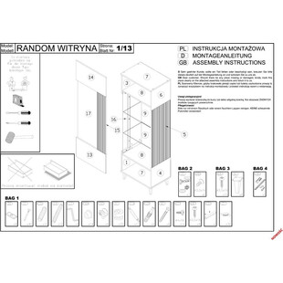 Witryna Random 60cm dąb/czarny Halmar | Regał stojący