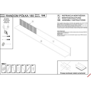 Półka Random Halmar 180x20cm | Regał ścienny dąb wotan/czarny