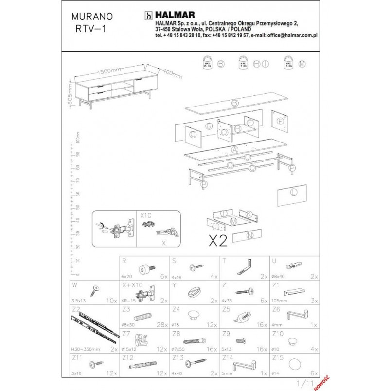 Szafka RTV Murano 150cm Halmar | Dąb Artisan / Czarny