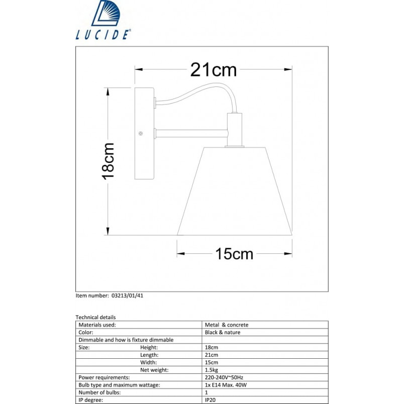 Kinkiet betonowy Possio z drewnem | Lucide - Loftowy design
