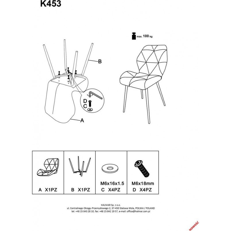 Krzesło welurowe pikowane granatowe K453 Halmar | Komfort i styl