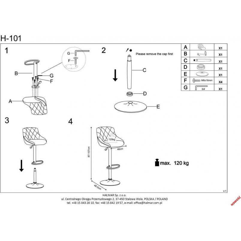 Hoker welurowy pikowany H101 czarny Halmar