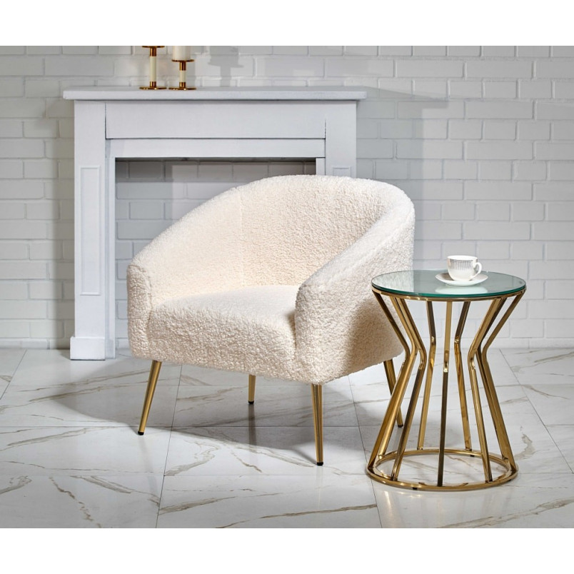 Fotel bouclé kremowy Halmar z złotymi nogami - Elegancki design