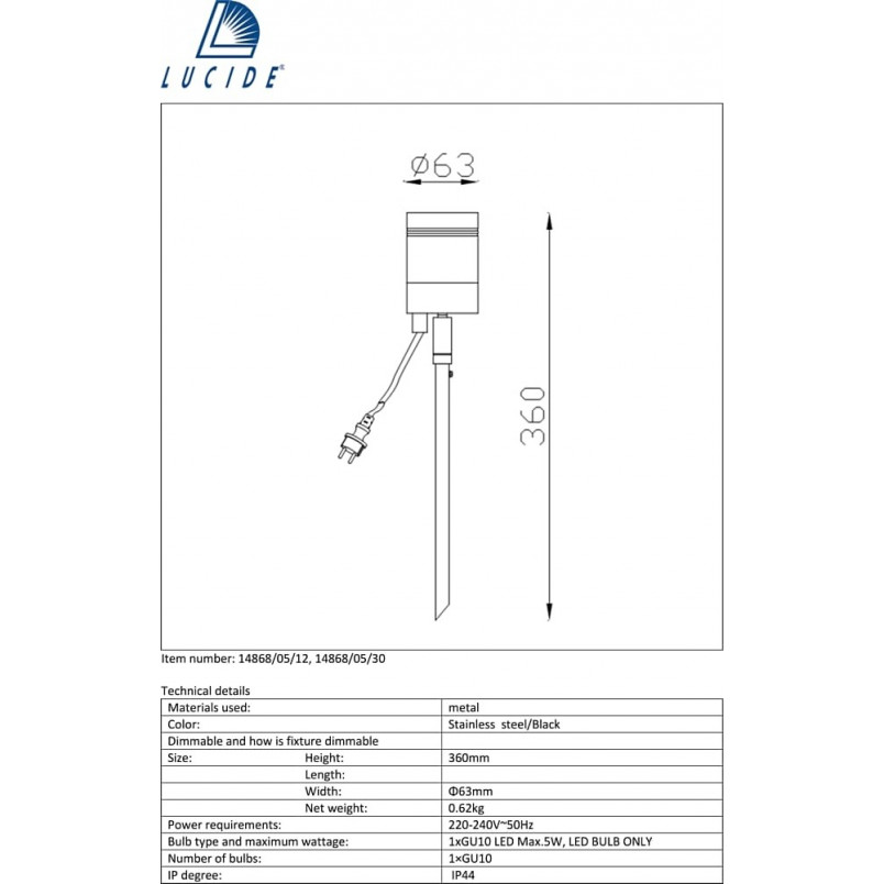 Lampa Ogrodowa LED Arne - Chrom Satynowy | Lucide
