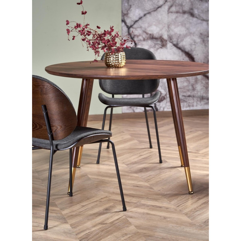 Stół okrągły retro Domenico 110cm orzech / złoty Halmar