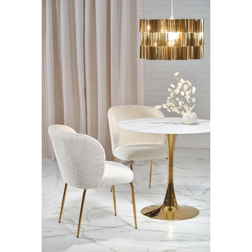 Stół szklany glamour Halmar Casemiro 90cm | Biały marmur, złota noga