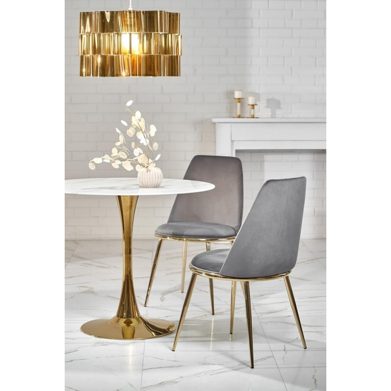 Stół szklany glamour Halmar Casemiro 90cm | Biały marmur, złota noga