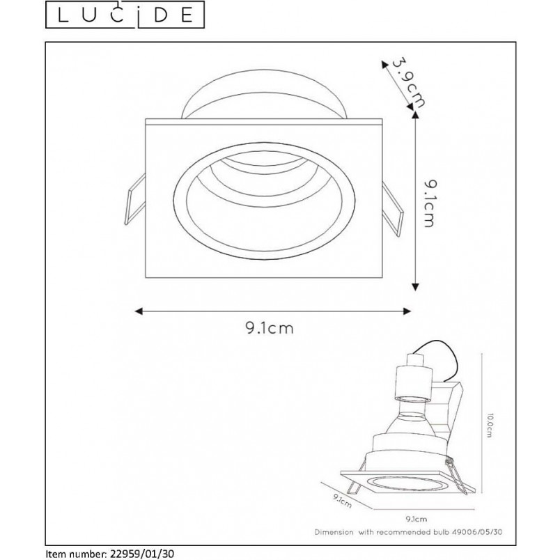 Lampa podtynkowa Embed kwadratowa czarna | Lucide