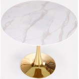 Stół szklany glamour Halmar Casemiro 90cm | Biały marmur, złota noga