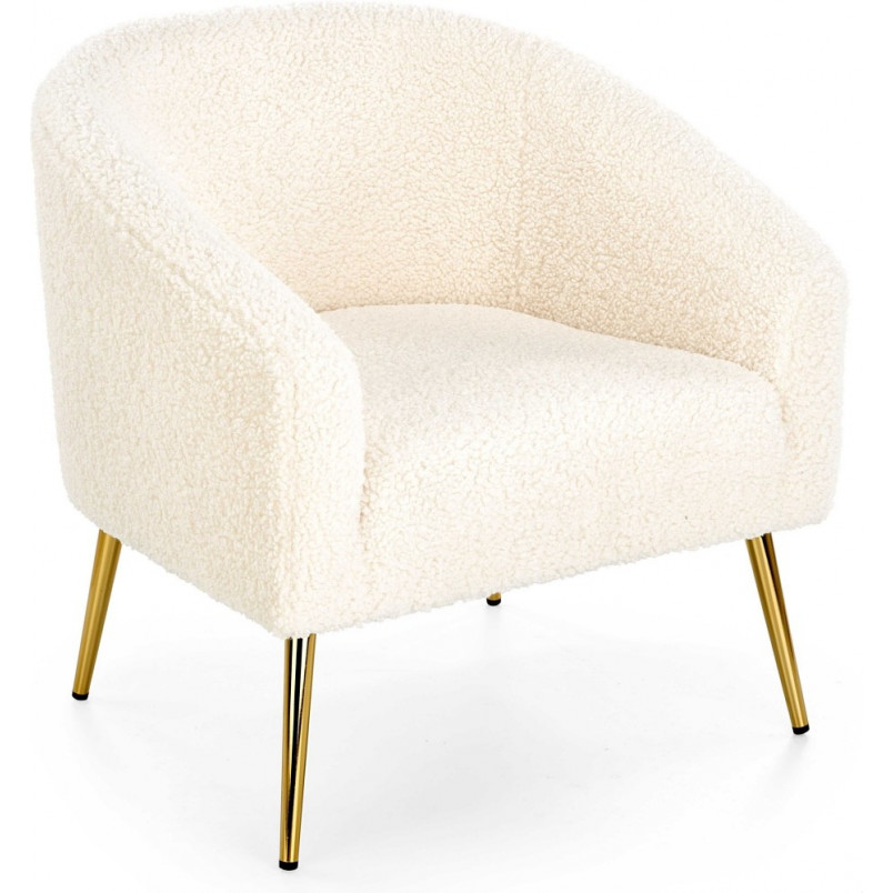 Fotel bouclé kremowy Halmar z złotymi nogami - Elegancki design