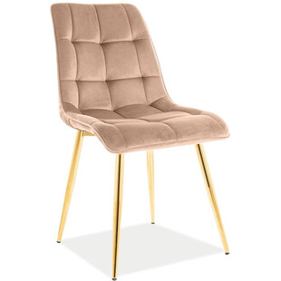 Krzesło welurowe pikowane na złotych nogach Chic Velvet beżowe Signal