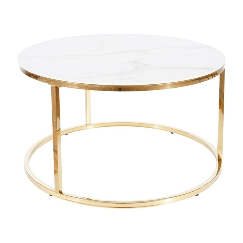 Stolik szklany glamour Sabine 80cm biały marmur / złoty - Signal
