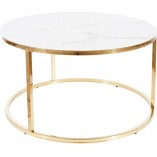 Stolik szklany glamour Sabine 80cm biały marmur / złoty - Signal
