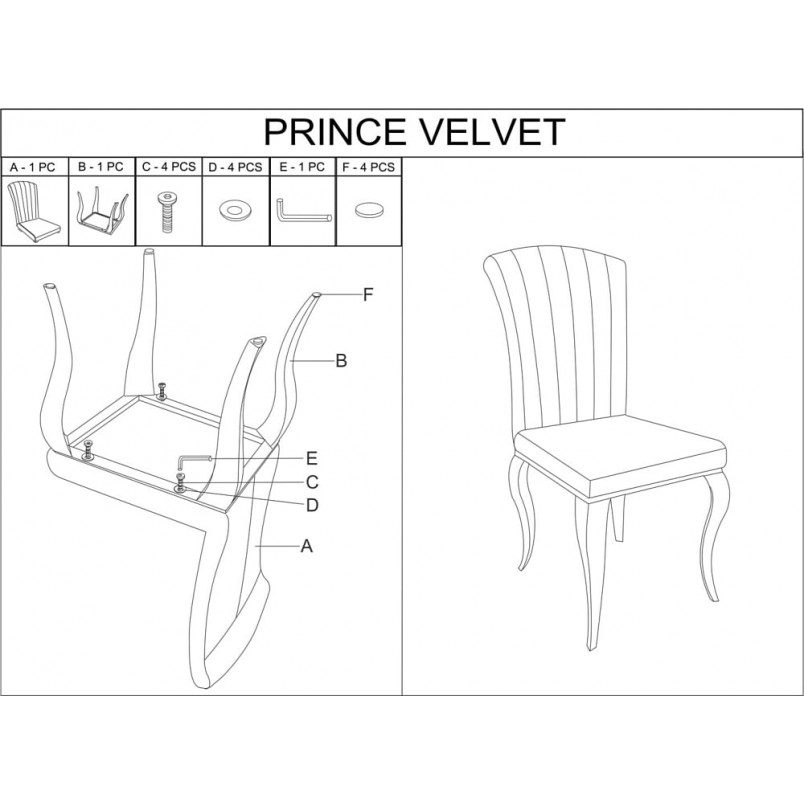 Krzesło welurowe Prince czarny/chrom Signal - Stylowy design