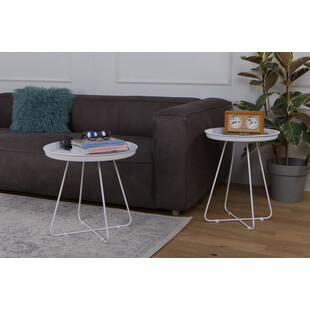 Okrągły stolik metalowy z tacą Rod 43cm biały Nordifra