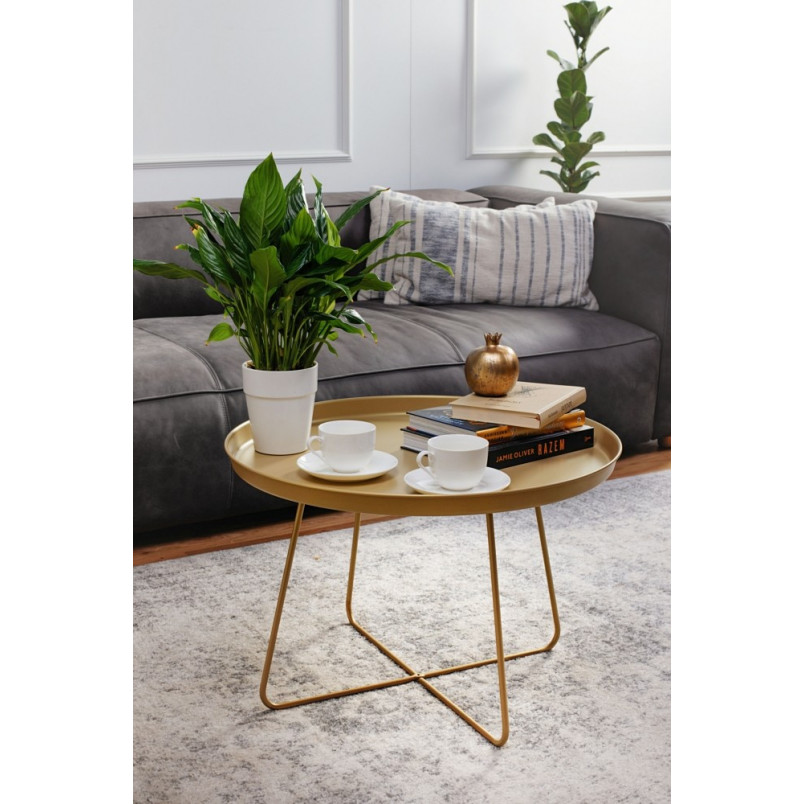 Stolik metalowy Rod Nordifra - Złoty, 63cm | Elegancki design