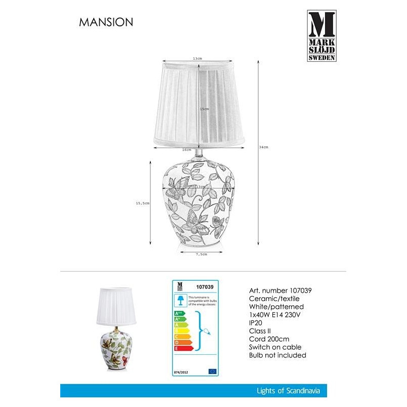 Lampa stołowa biała ceramiczna Mansion - Markslojd | Kup online