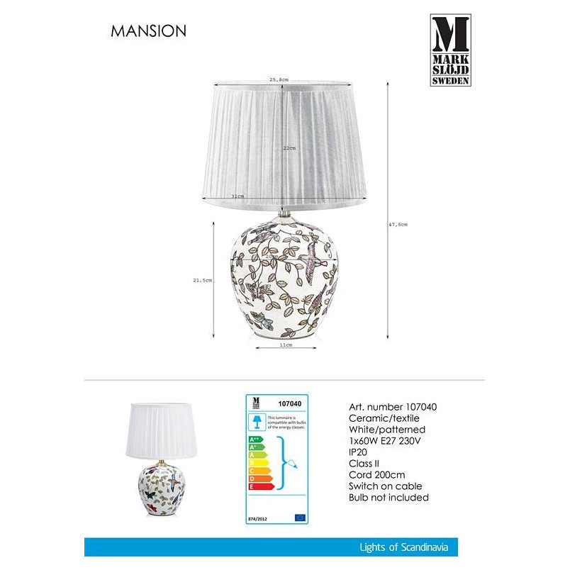 Lampa stołowa biała ceramiczna Mansion - Markslojd | Kup online