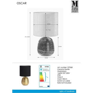 Lampa stołowa Oscar 20 czarna ze złotem | Markslojd