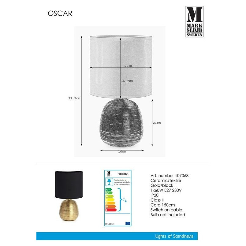 Lampa stołowa Oscar 20 czarna ze złotem | Markslojd