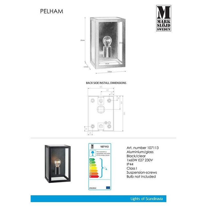 Kinkiet zewnętrzny Pelham czarny Markslojd | Lampa ogrodowa IP44