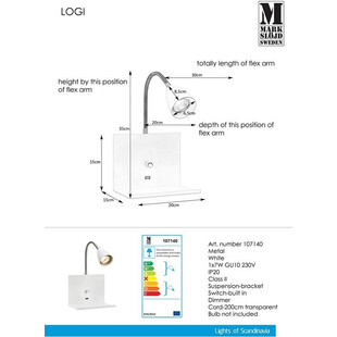 Kinkiet z włącznikiem i półką Logi biały | Markslojd