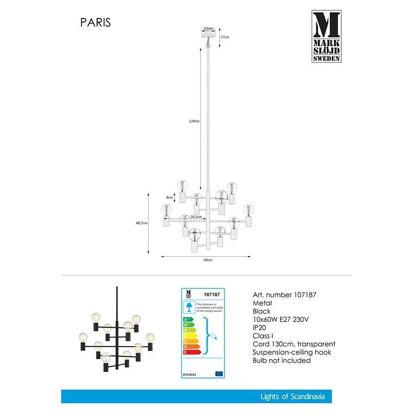 Lampa Sufitowa Paris Czarna | Markslojd - Elegancki Design