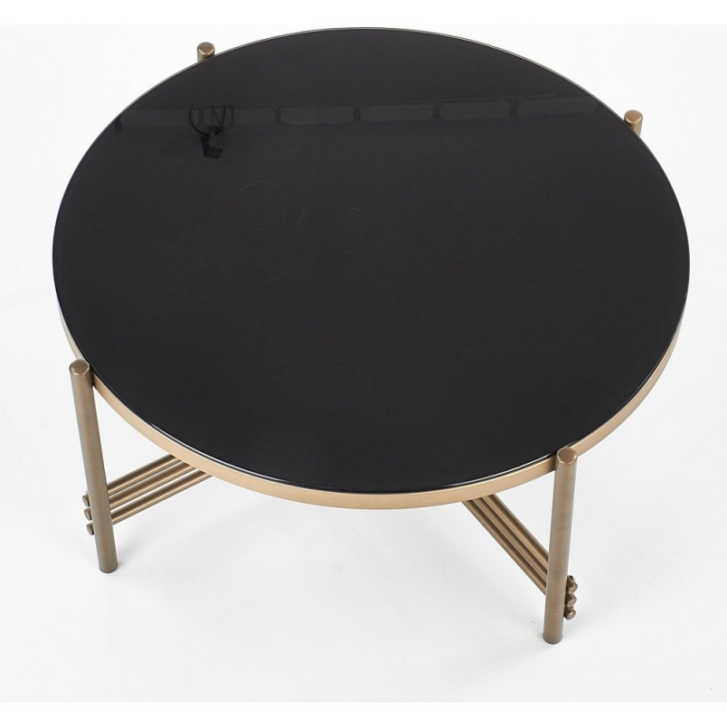Stolik kawowy szklany Ismena Halmar | Czarny / Mosiądz - 80cm