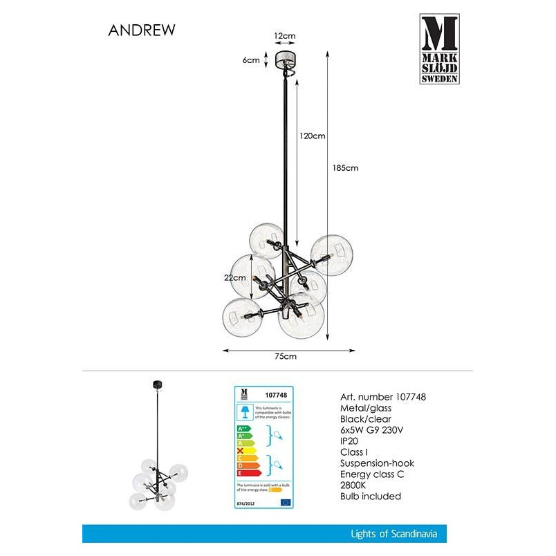 Lampa Andrew VI Markslojd - Szklane Kule | Elegancki Żyrandol