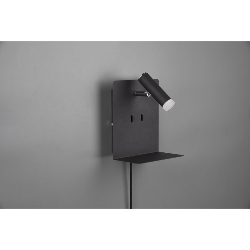 Kinkiet LED czarny z włącznikiem i USB Trio | Nowoczesne oświetlenie