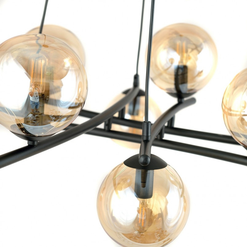 Lampa wisząca Essa VIII - szklane kule, miodowy/czarny | Emibig