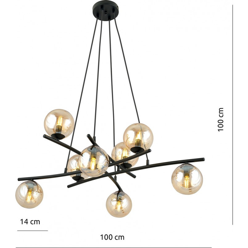 Lampa wisząca Essa VIII - szklane kule, miodowy/czarny | Emibig
