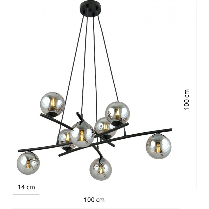 Lampa wisząca Essa VIII - szklane kule, grafit/czarny | Emibig