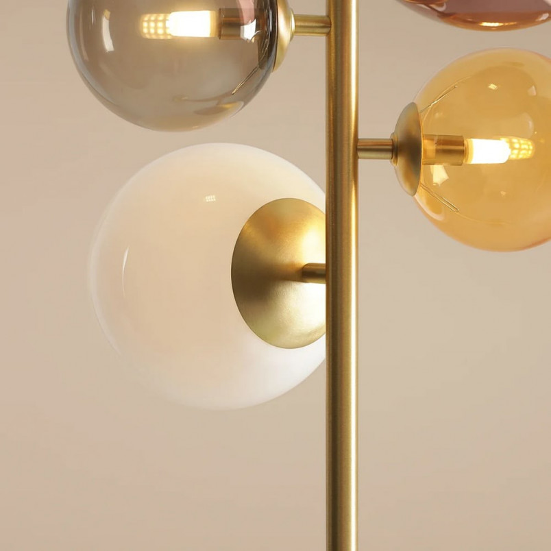 Lampa podłogowa Bloom - szklane kule, mosiądz | Aldex