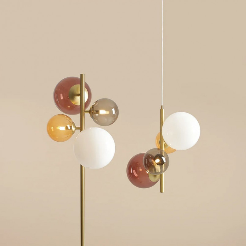 Lampa podłogowa Bloom - szklane kule, mosiądz | Aldex