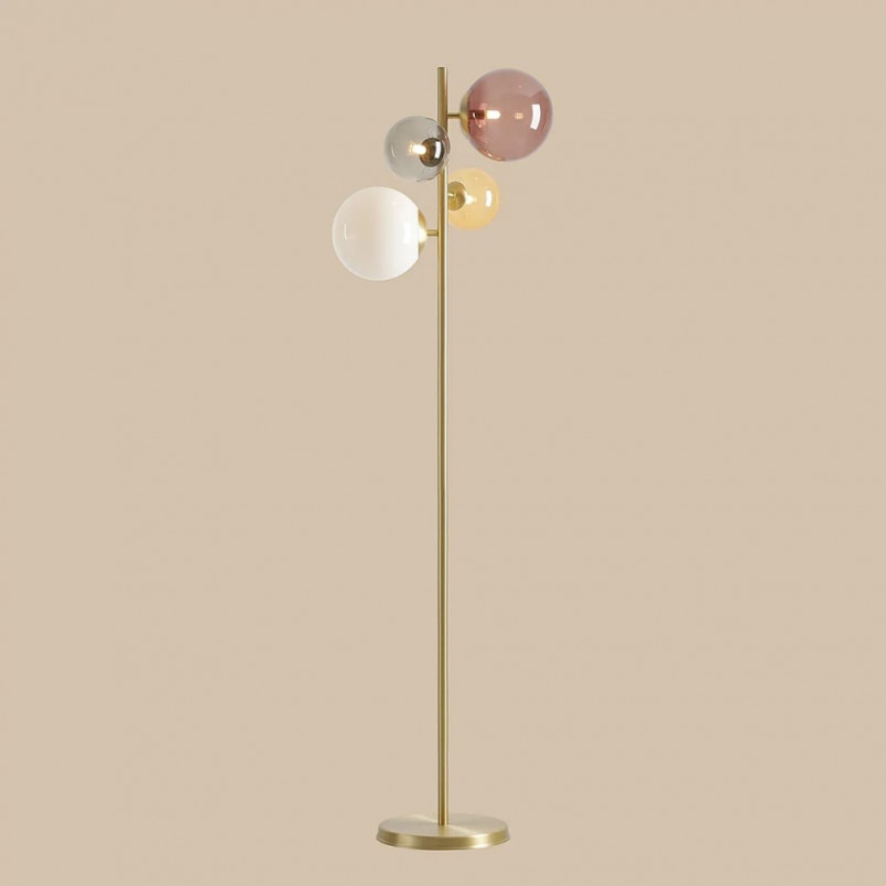 Lampa podłogowa Bloom - szklane kule, mosiądz | Aldex