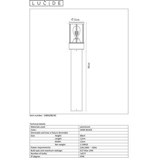 Lampa Ogrodowa Stojąca Lori 80cm Czarna - Lucide | Sklep z Oświetleniem