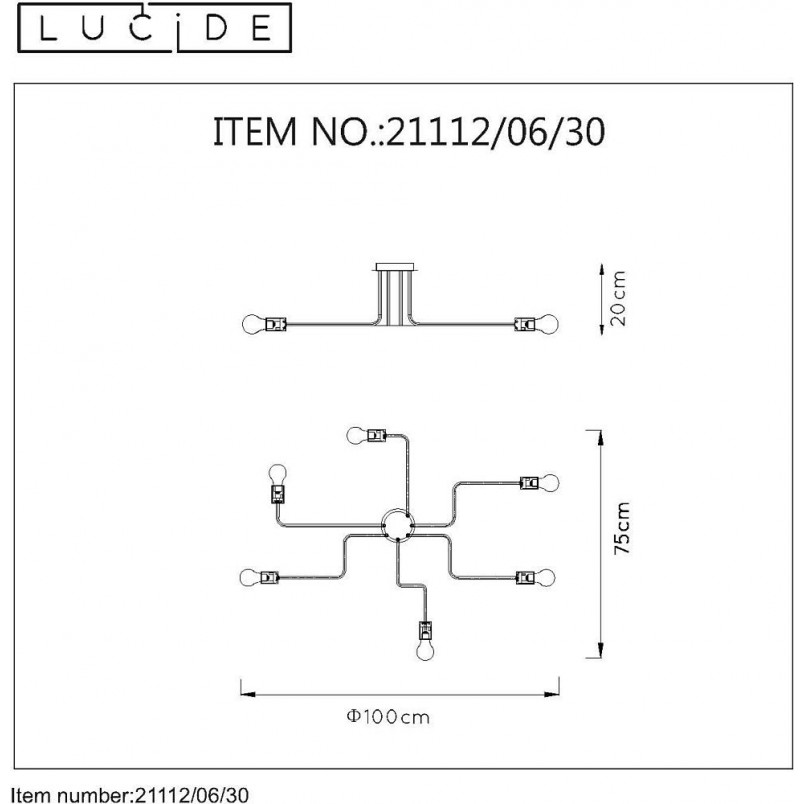 Lampa sufitowa loft Lester VI czarna | Lucide - 100cm