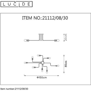 Lampa sufitowa loft Lester VIII 150cm czarna | Lucide