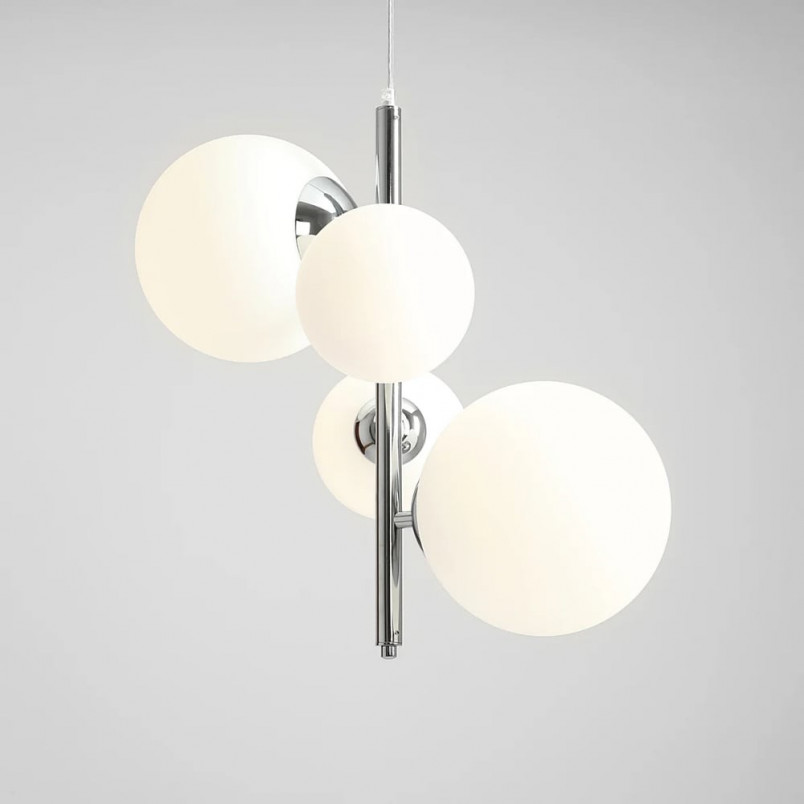 Lampa wisząca 4 szklane kule Bloom 46cm biało-chromowana Aldex