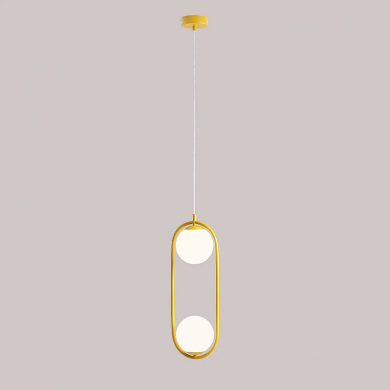 Lampa wisząca Riva - 2 szklane kule, biało-żółta | Aldex