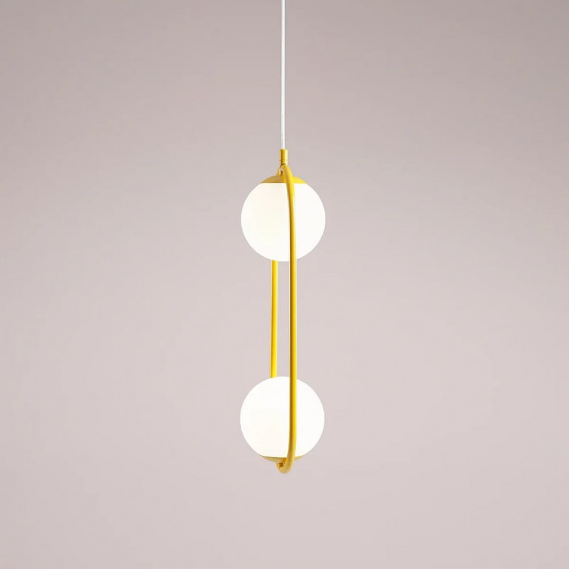 Lampa wisząca Riva - 2 szklane kule, biało-żółta | Aldex