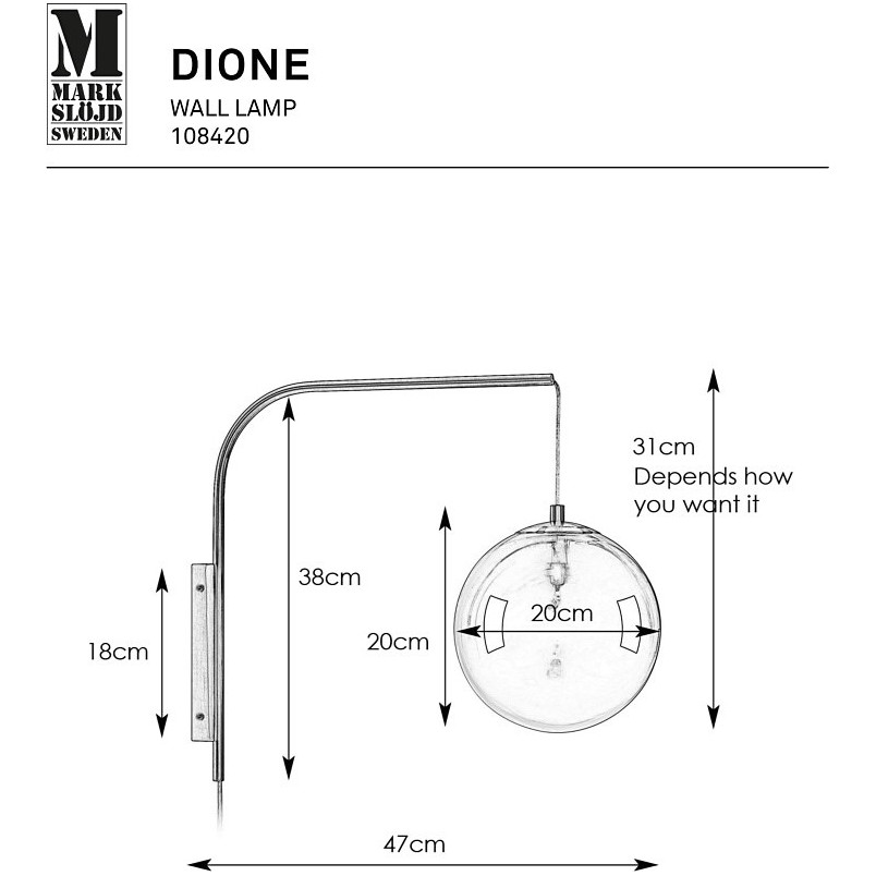 Kinkiet wiszący Dione - szkło białe/czarne | Markslojd